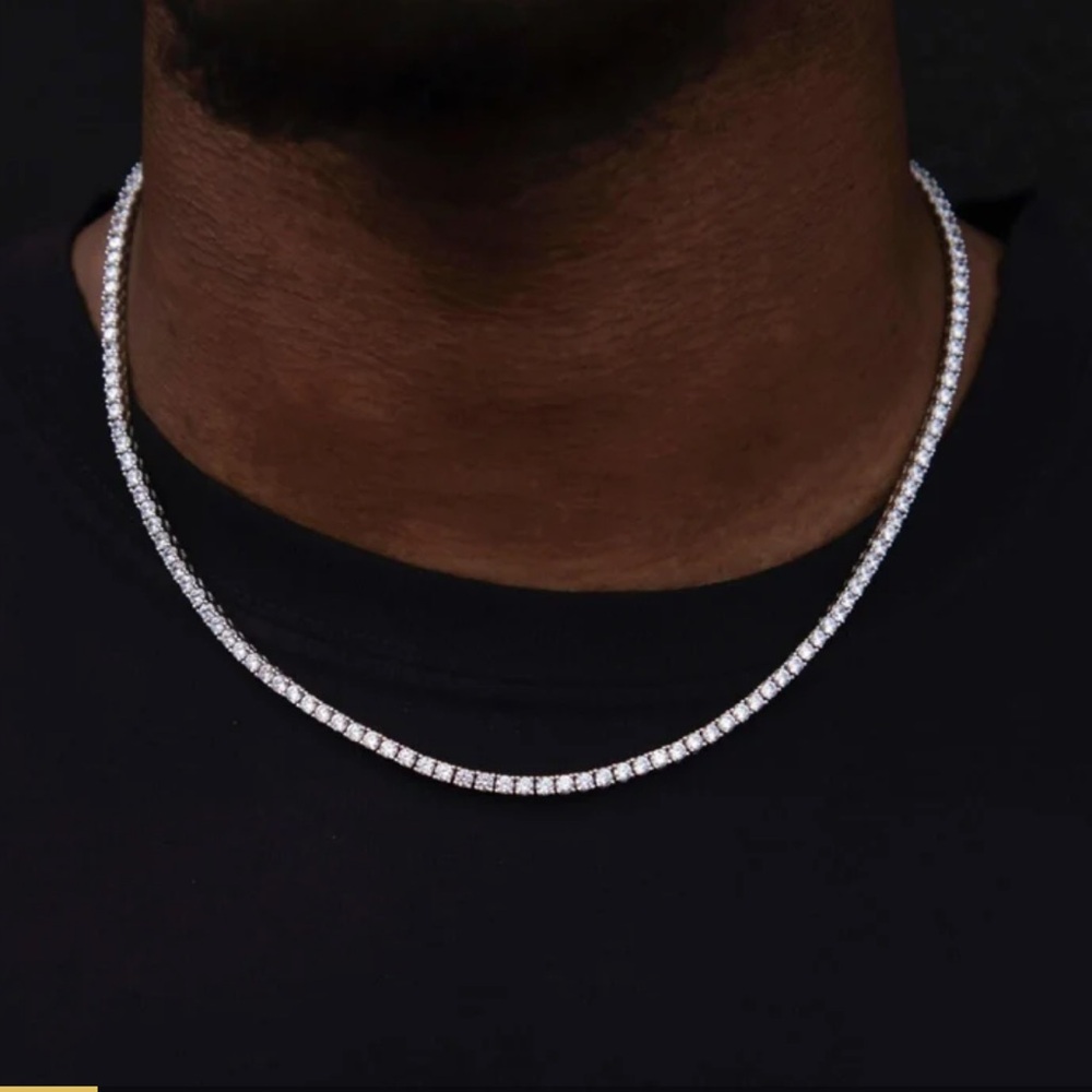 GLD 3mm Diamond Tennis Necklace in White Gold, Size 16”